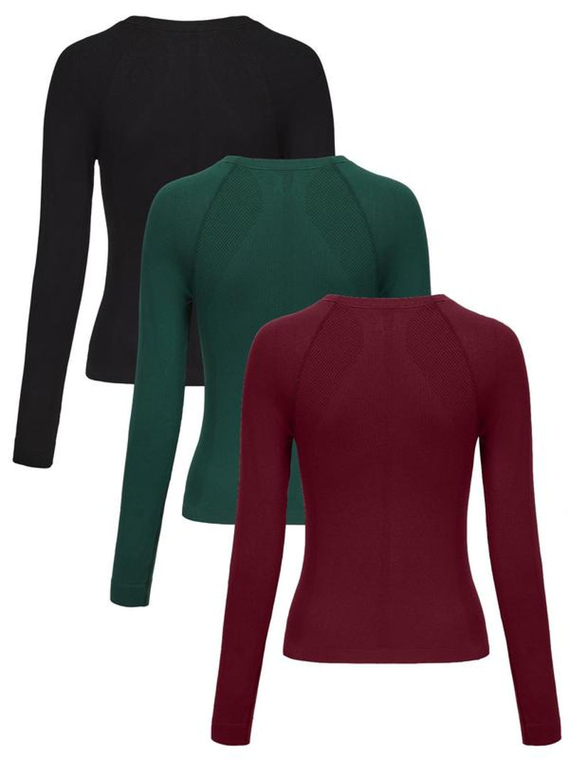 Women'S Letter Print Baselayer Top, Long Sleeve round Neck Compression Top for Yoga Gym Workout, Ladies Athletic Fitted Breathable Sportswear for Fall & Winter, Fitness Top