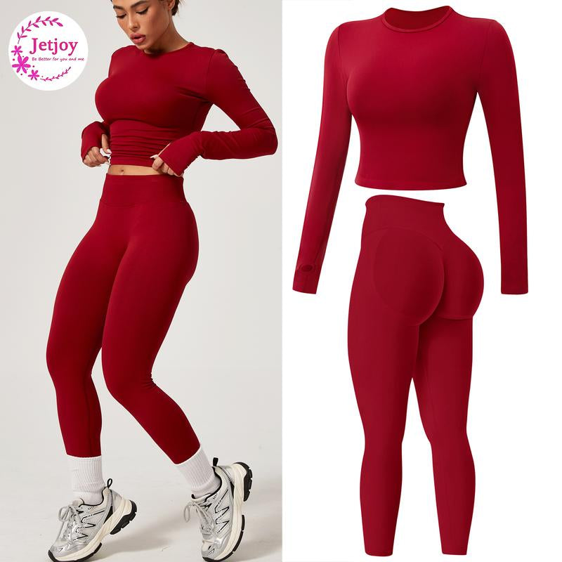 Jetjoy 2 Piece Impact Workout Sets for Women, Long or Short Sleeve T Shirt Tank Top