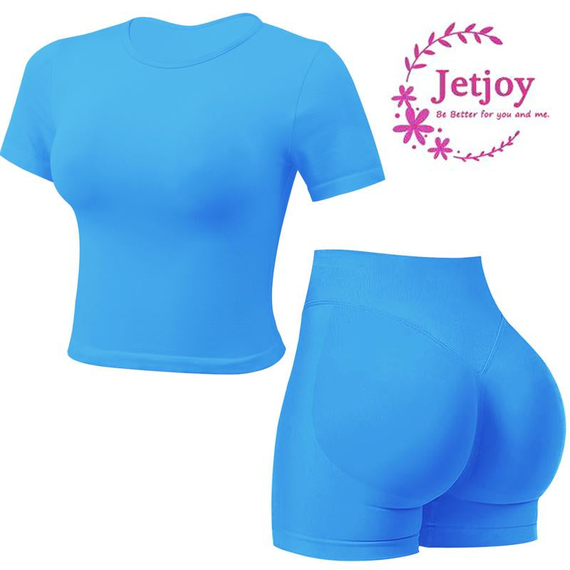 Jetjoy 2 Piece Impact Workout Sets for Women, Long or Short Sleeve T Shirt Tank Top