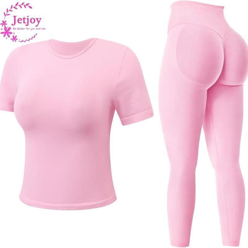 Jetjoy 2 Piece Impact Workout Sets for Women, Long or Short Sleeve T Shirt Tank Top