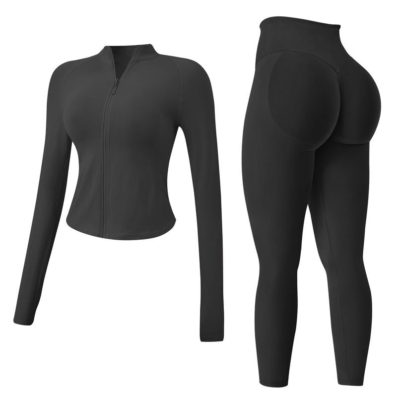 Jetjoy 2 Piece Impact Workout Sets for Women, Long or Short Sleeve T Shirt Tank Top