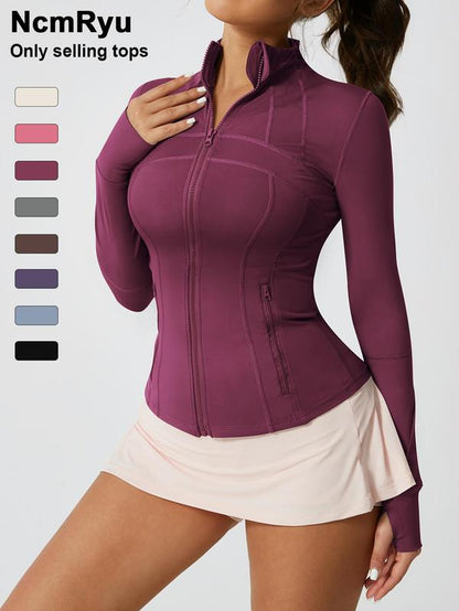 Women'S Solid Color Zipper Pocket Sports Jacket 