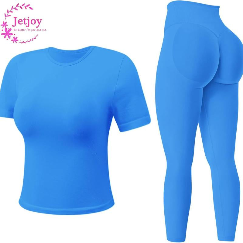Jetjoy 2 Piece Impact Workout Sets for Women, Long or Short Sleeve T Shirt Tank Top