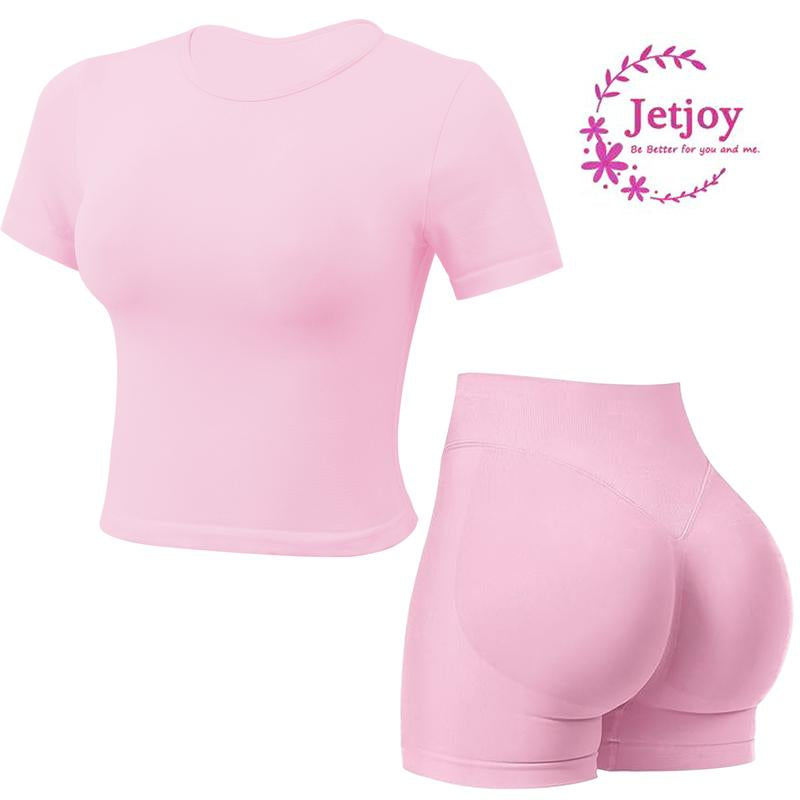 Jetjoy 2 Piece Impact Workout Sets for Women, Long or Short Sleeve T Shirt Tank Top