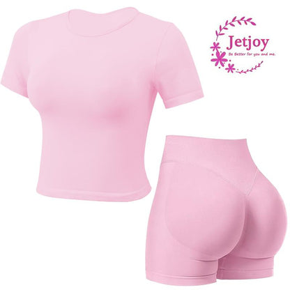 Jetjoy 2 Piece Impact Workout Sets for Women, Long or Short Sleeve T Shirt Tank Top