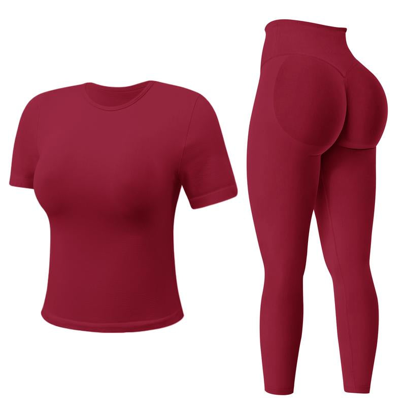 Jetjoy 2 Piece Impact Workout Sets for Women, Long or Short Sleeve T Shirt Tank Top