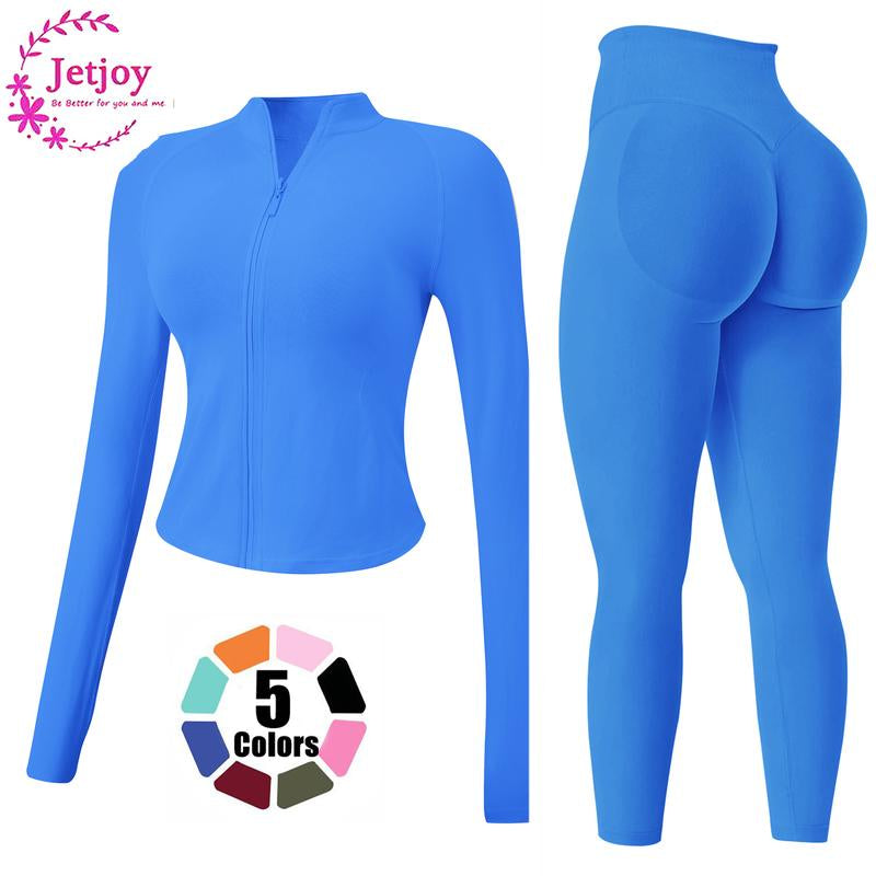 Jetjoy 2 Piece Impact Workout Sets for Women, Long or Short Sleeve T Shirt Tank Top