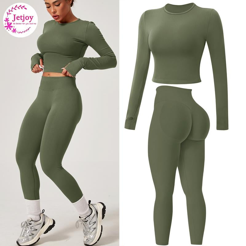 Jetjoy 2 Piece Impact Workout Sets for Women, Long or Short Sleeve T Shirt Tank Top