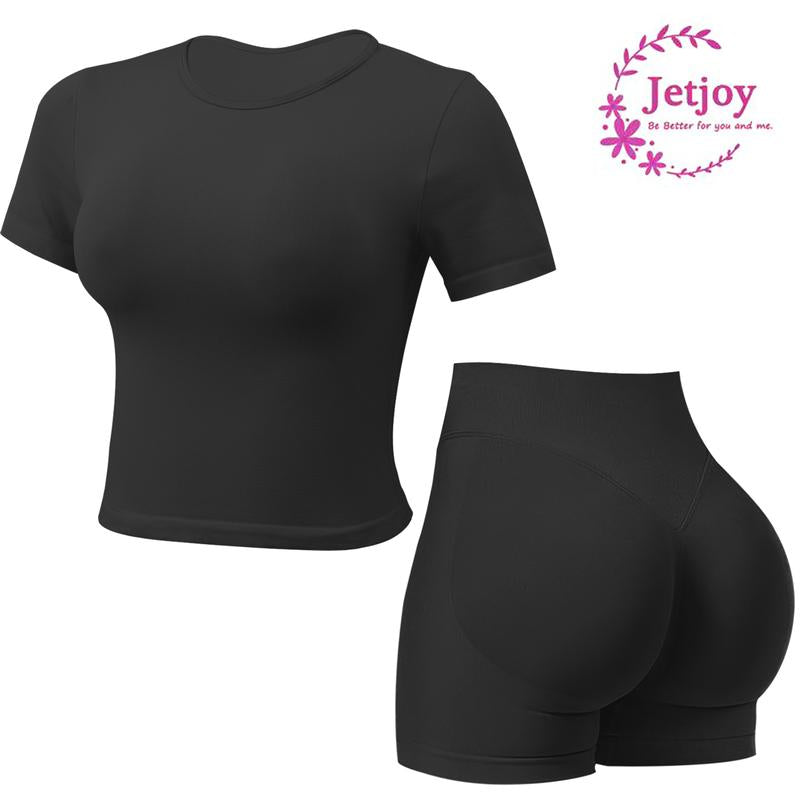 Jetjoy 2 Piece Impact Workout Sets for Women, Long or Short Sleeve T Shirt Tank Top