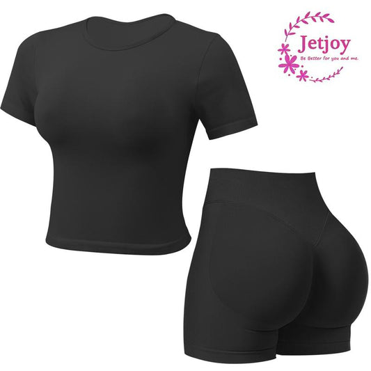 Jetjoy 2 Piece Impact Workout Sets for Women, Long or Short Sleeve T Shirt Tank Top