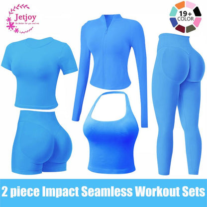 Jetjoy 2 Piece Impact Workout Sets for Women, Long or Short Sleeve T Shirt Tank Top