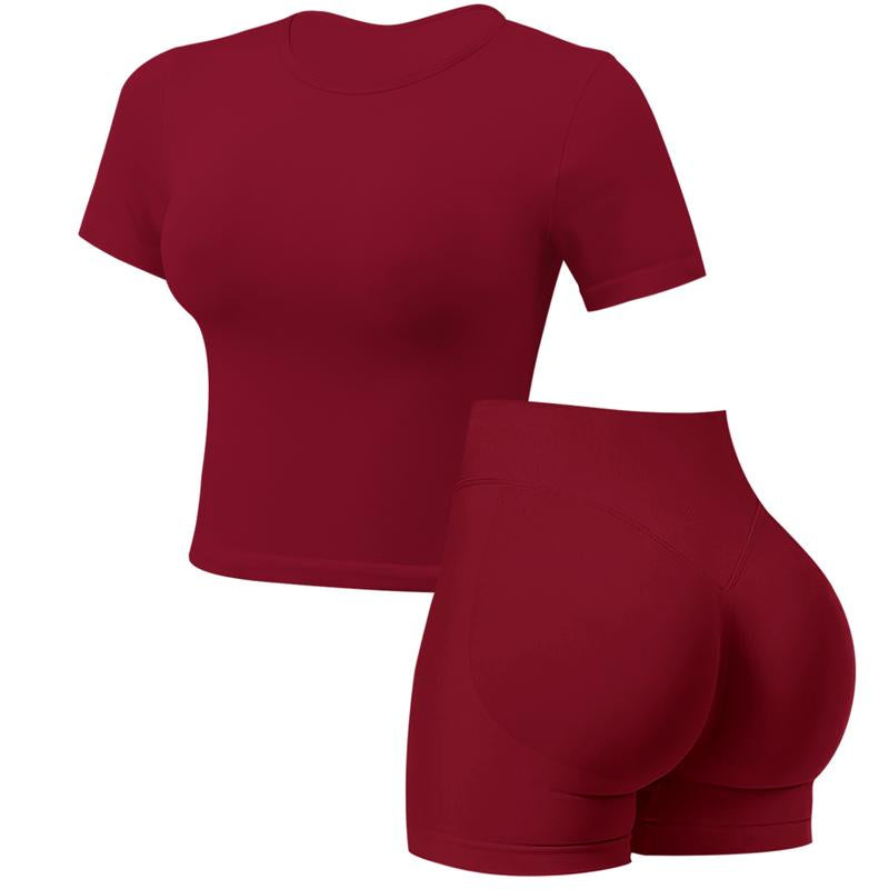Jetjoy 2 Piece Impact Workout Sets for Women, Long or Short Sleeve T Shirt Tank Top