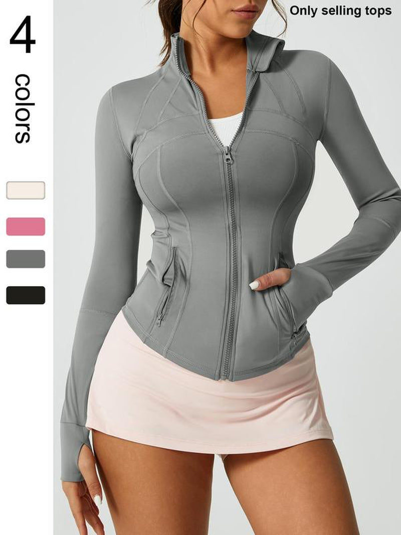 Women'S Solid Color Zipper Pocket Sports Jacket 