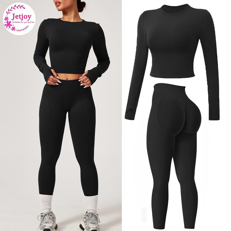 Jetjoy 2 Piece Impact Workout Sets for Women, Long or Short Sleeve T Shirt Tank Top