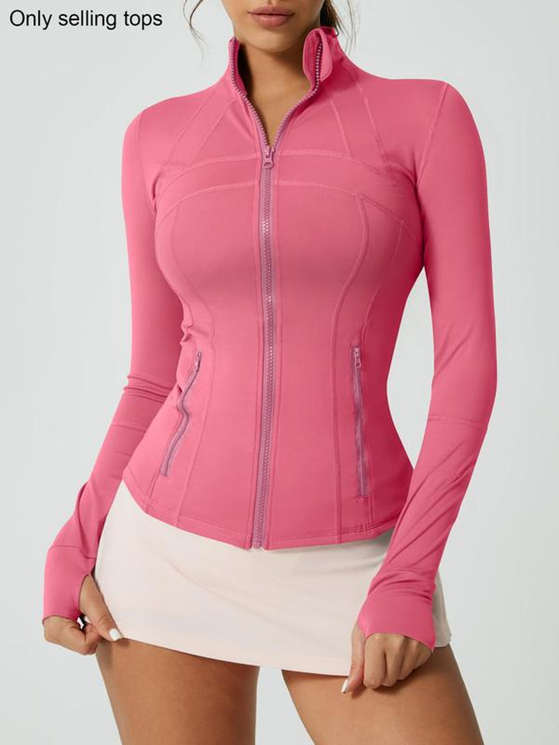 Women'S Solid Color Zipper Pocket Sports Jacket 