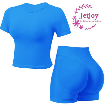 Jetjoy 2 Piece Impact Workout Sets for Women, Long or Short Sleeve T Shirt Tank Top